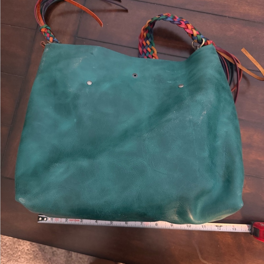 Vibrant Teal Bag from 852leathershop with Multicolor Braided Strap and hearts - Picture 4 of 4